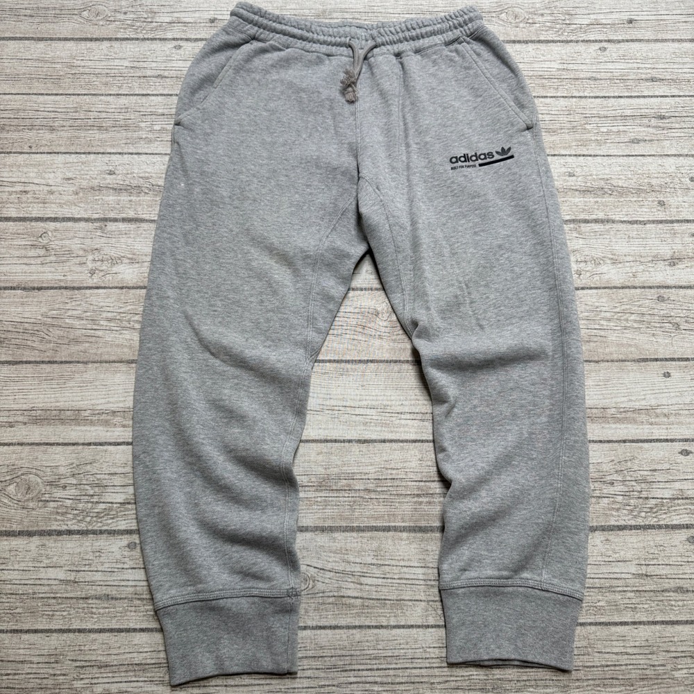 Adidas Sweatpants Mens Medium Gray Trefoil French Terry Tapered Athletic Joggers
